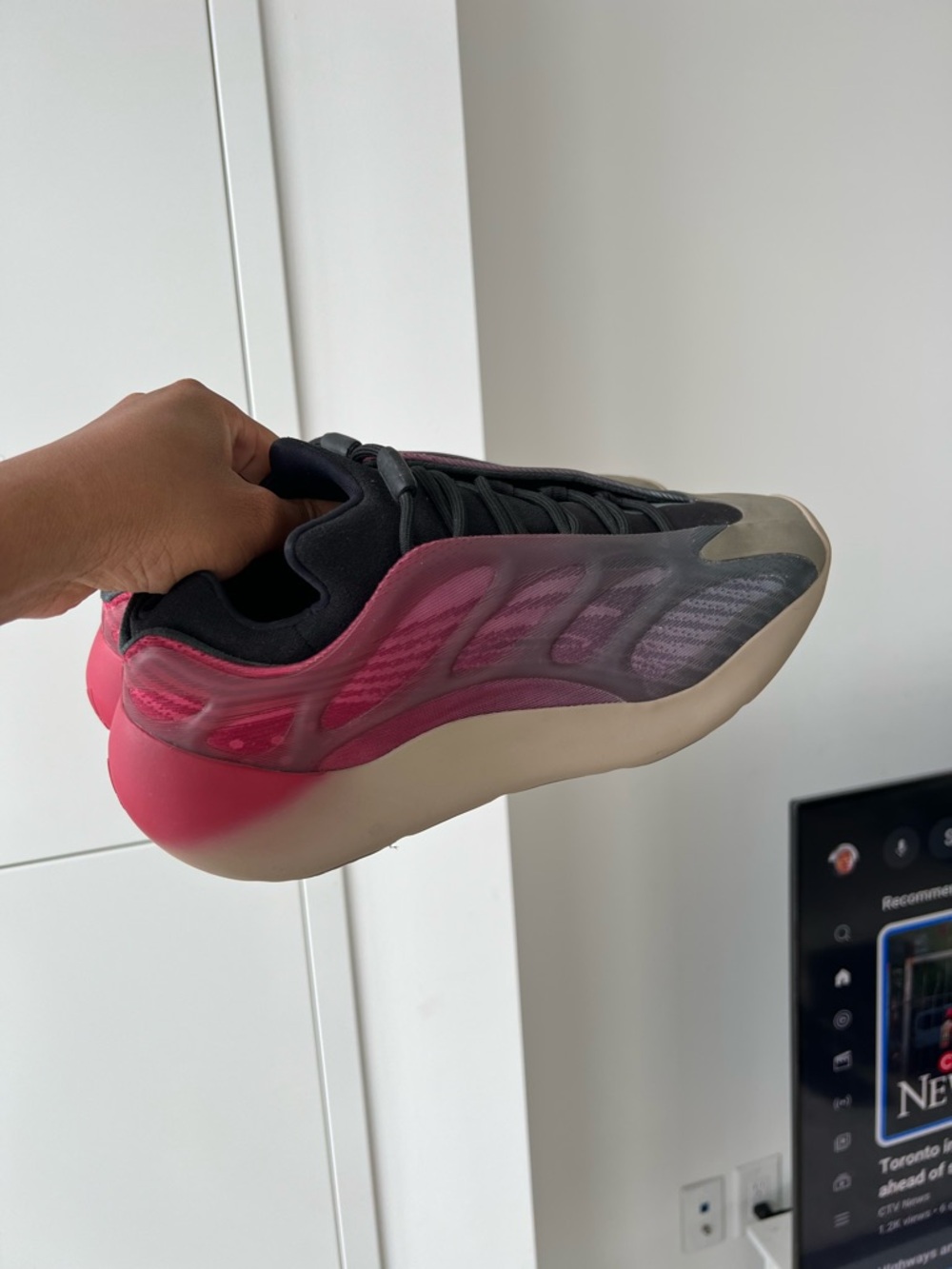 Yeezy Athletic Shoe in Pink, Black, Cream